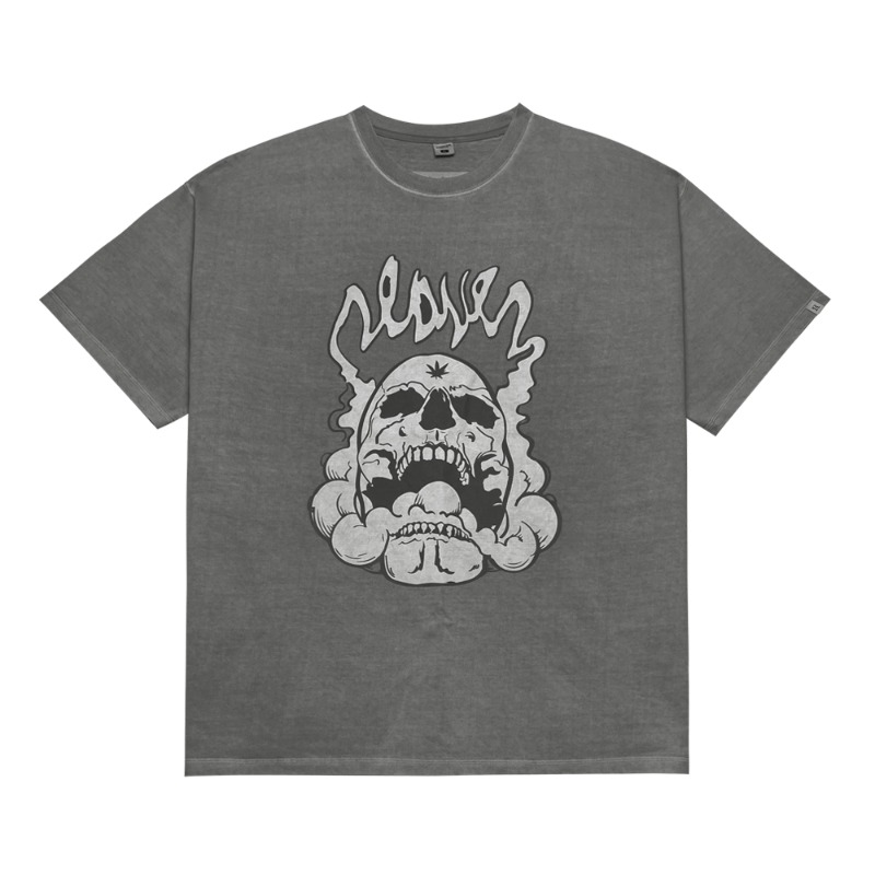 Smoking skull t-shirt - Dyed gray