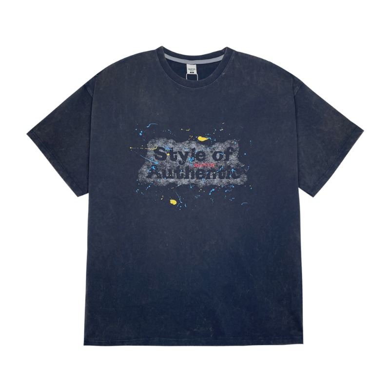 LOGO Stonewashed Short Sleeve T-shirt - Worn navy