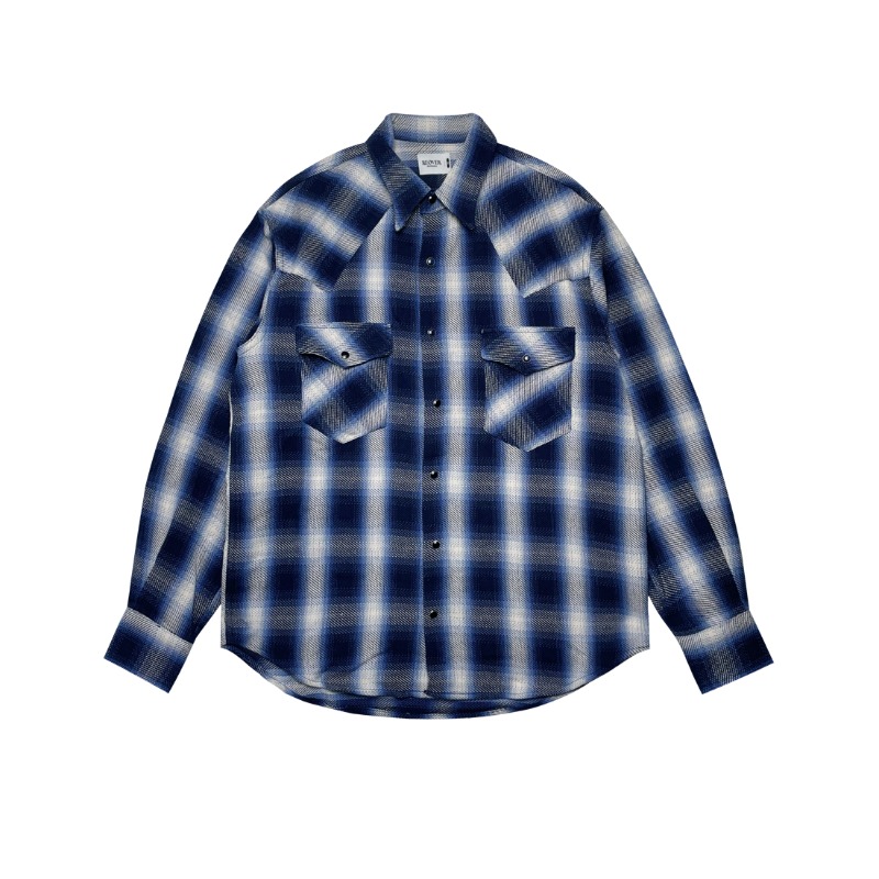 Cotton flannel western shirt - Blue